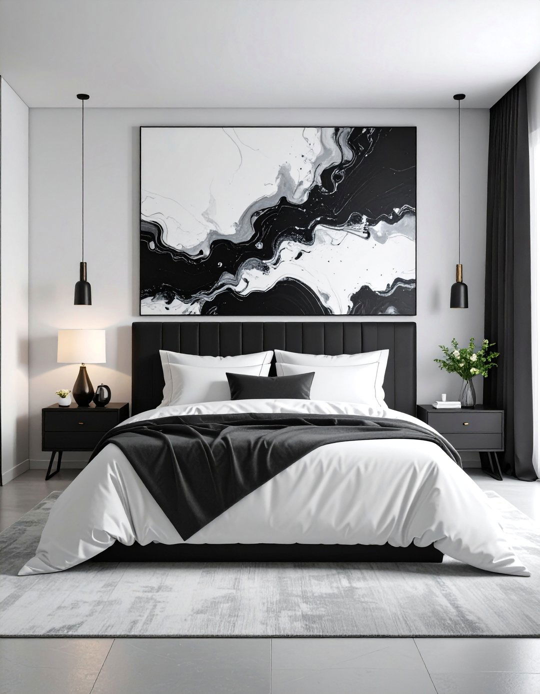 Black and White Abstract Art Bedroom - 25 Black and White Bedroom Ideas