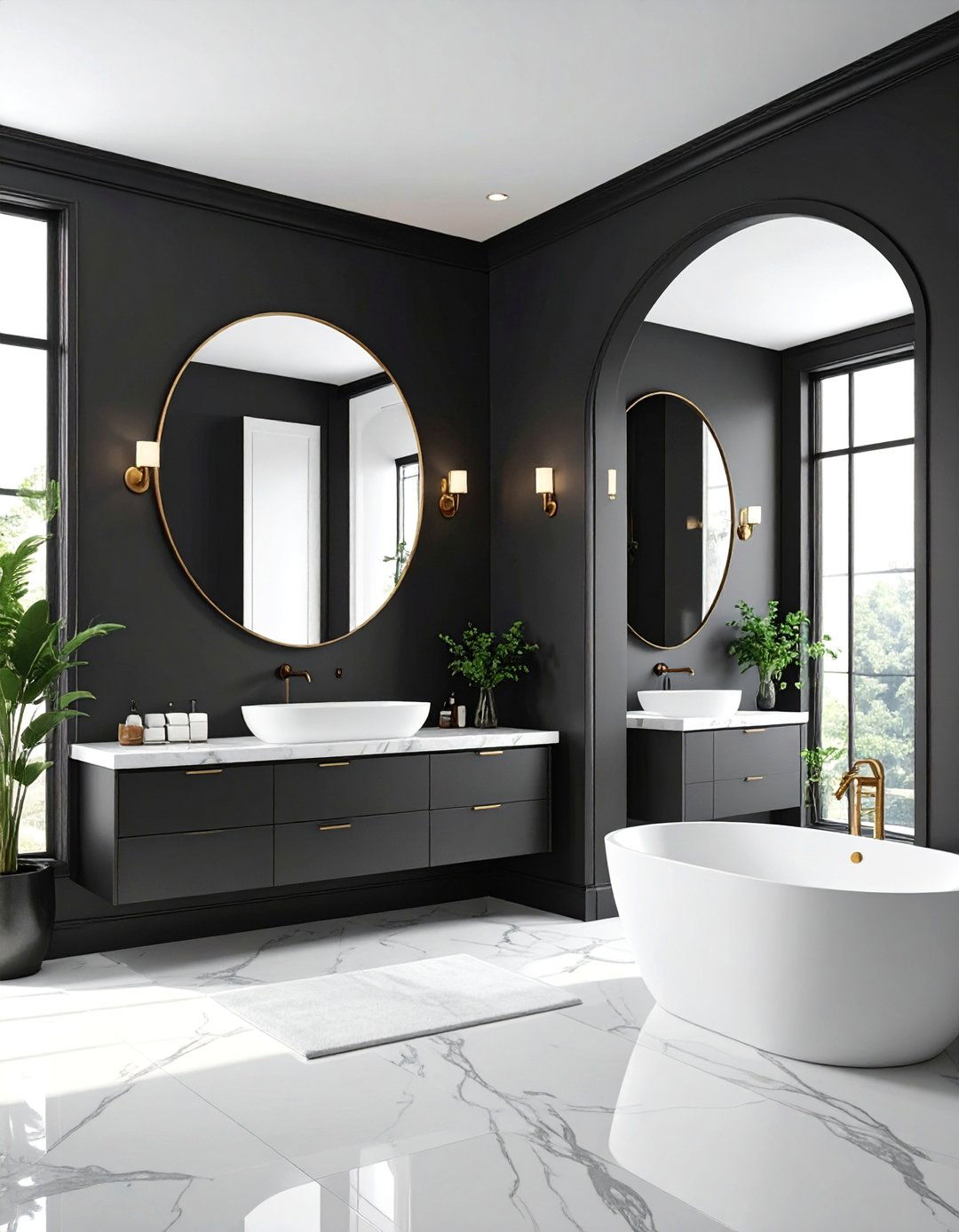 Black and White Art Gallery Wall - 25 black powder room ideas