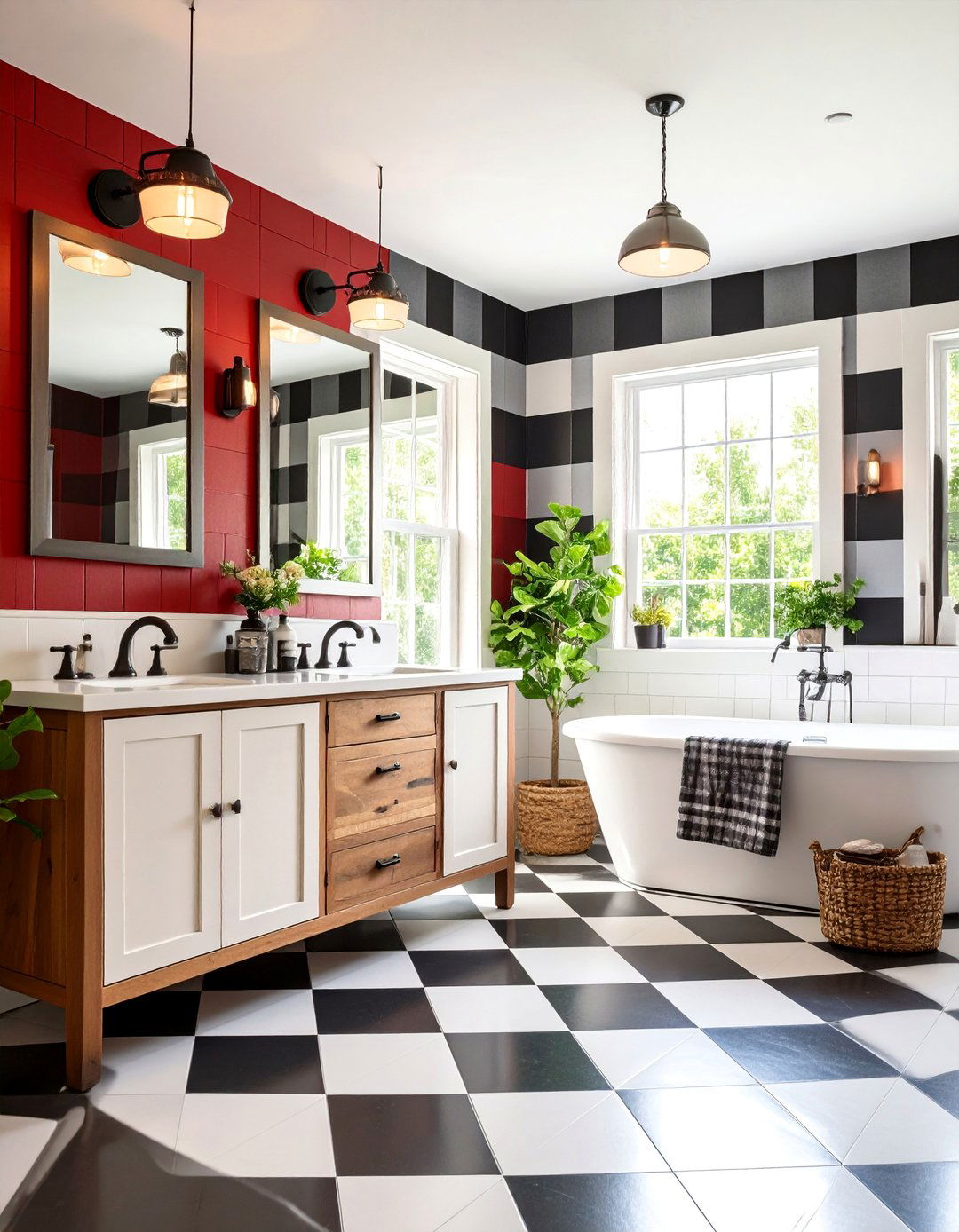 Black and White Buffalo Check Pattern - 25 Black and White Powder Room Ideas