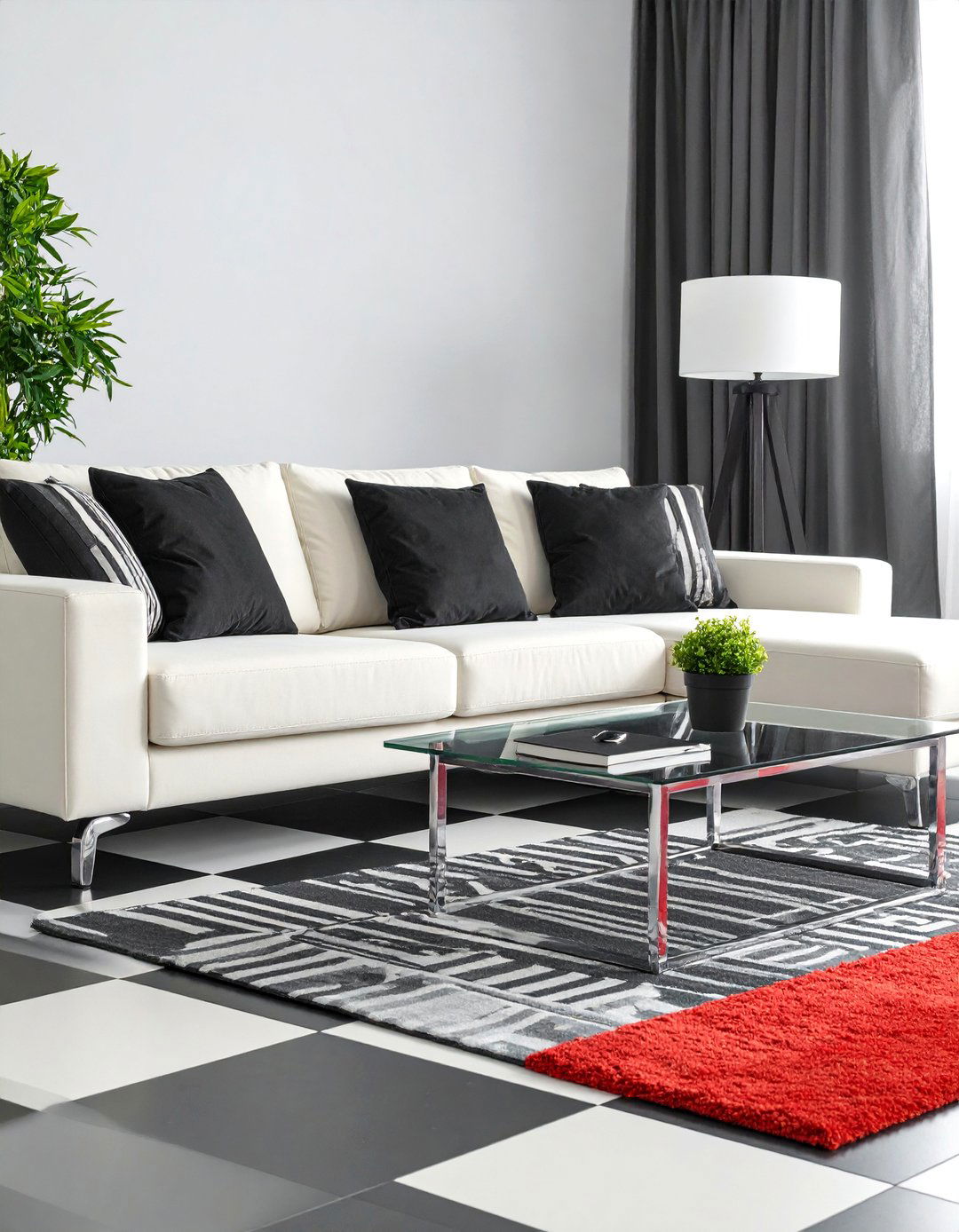 Black and White Checkerboard Modern Living Room - 25 1950s Living Room Ideas