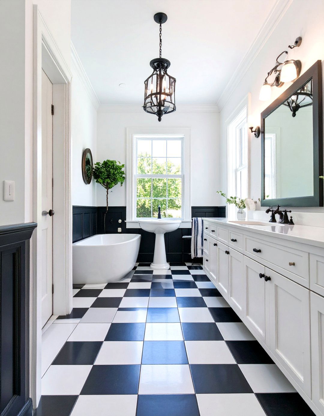 Black and White Checkered Floor Classic Design - 25 black powder room ideas