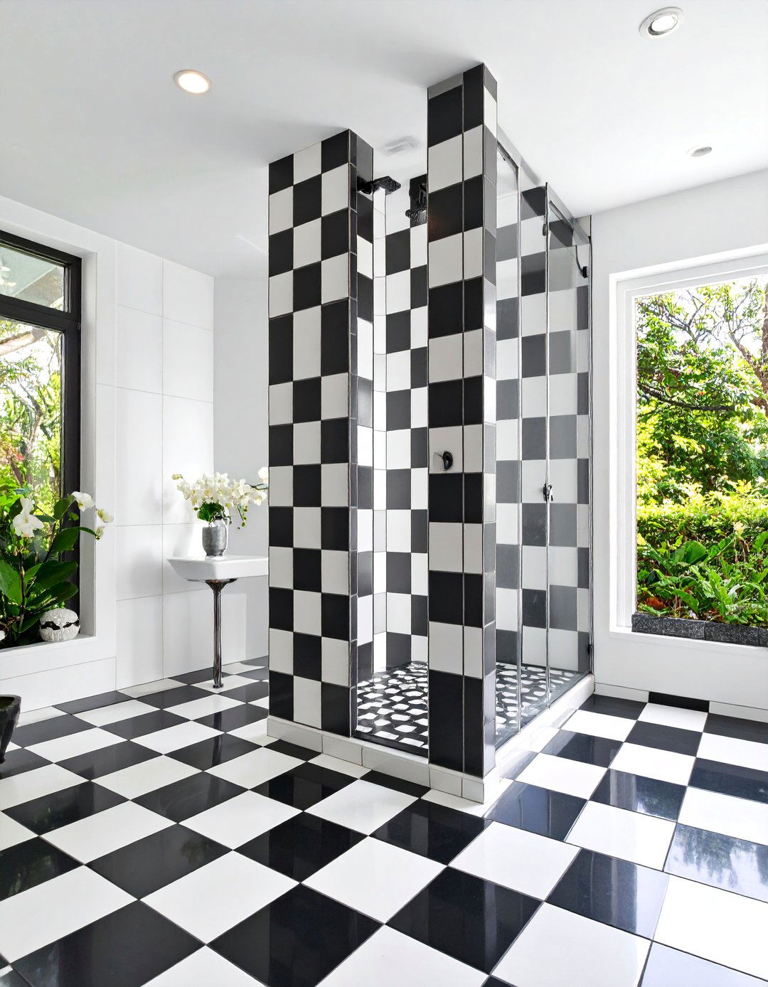 Black and White Contrast Design - 25 Walk-in Shower Tile Ideas