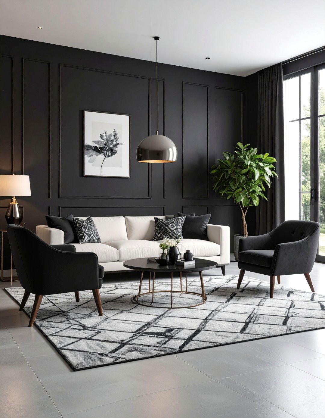 Black and White Contrast Living Room - 25 Moody Living Room Ideas