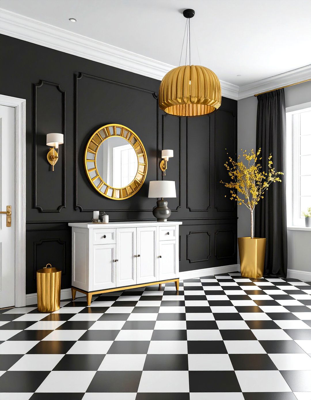 Black and White Entryway with Geometric Patterns - 25 Entryway Ideas