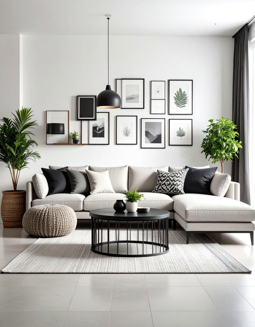Black and White Gallery Wall Focus - 25 Black Boho Living Room Ideas