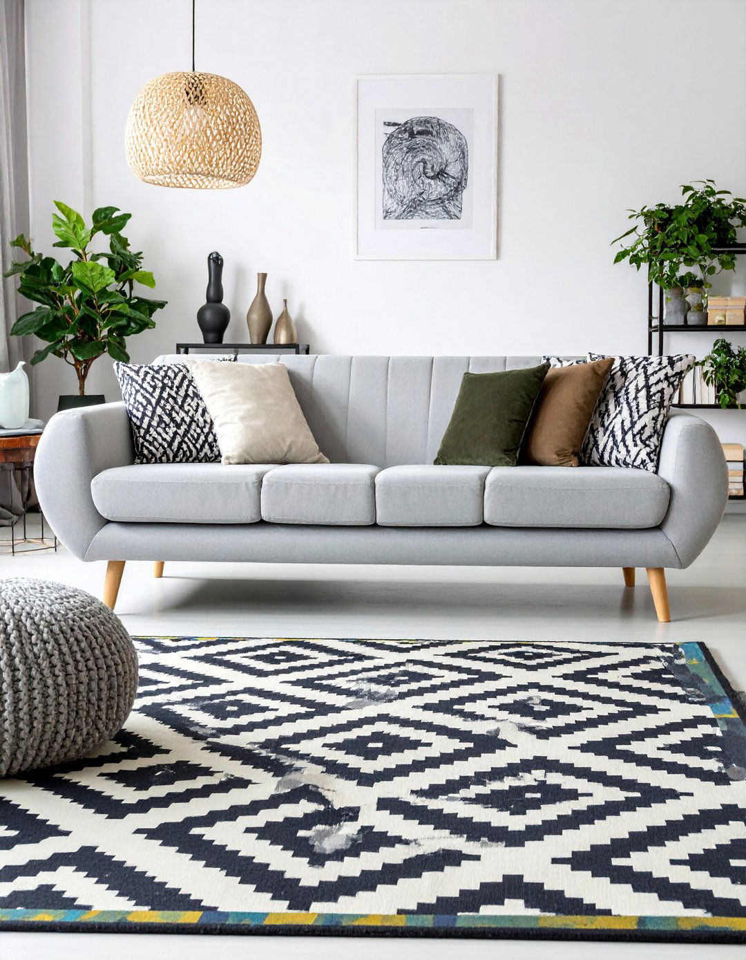 Black and White Geometric Drama - 25 what color rug goes with a grey couch