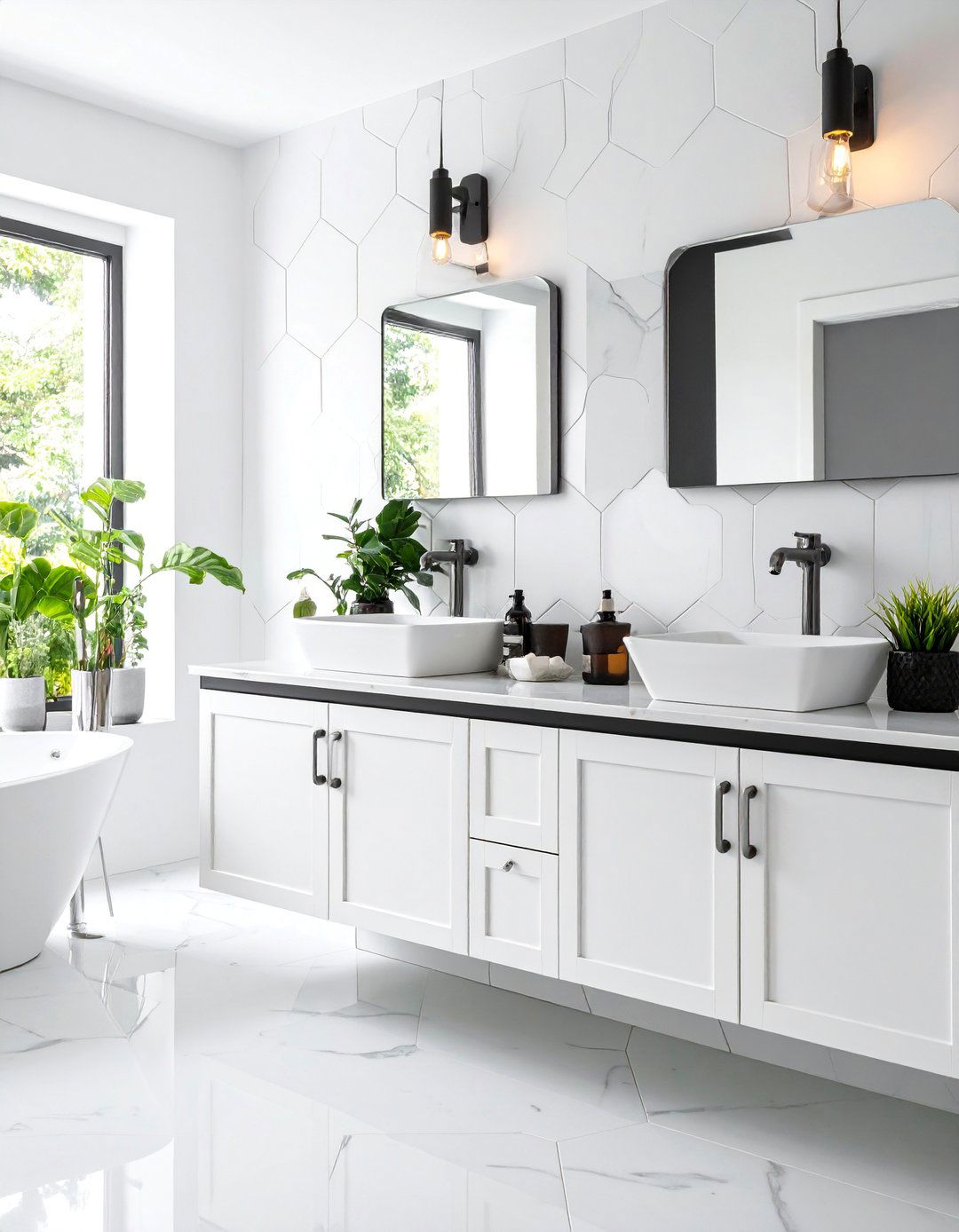 Black and White Geometric Pattern - 25 Bathroom Backsplash Ideas