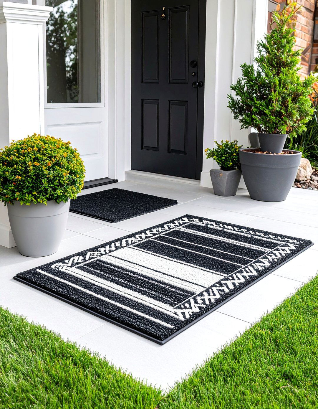 Black and White Geometric Stripes - 25 Front Door Mat Ideas