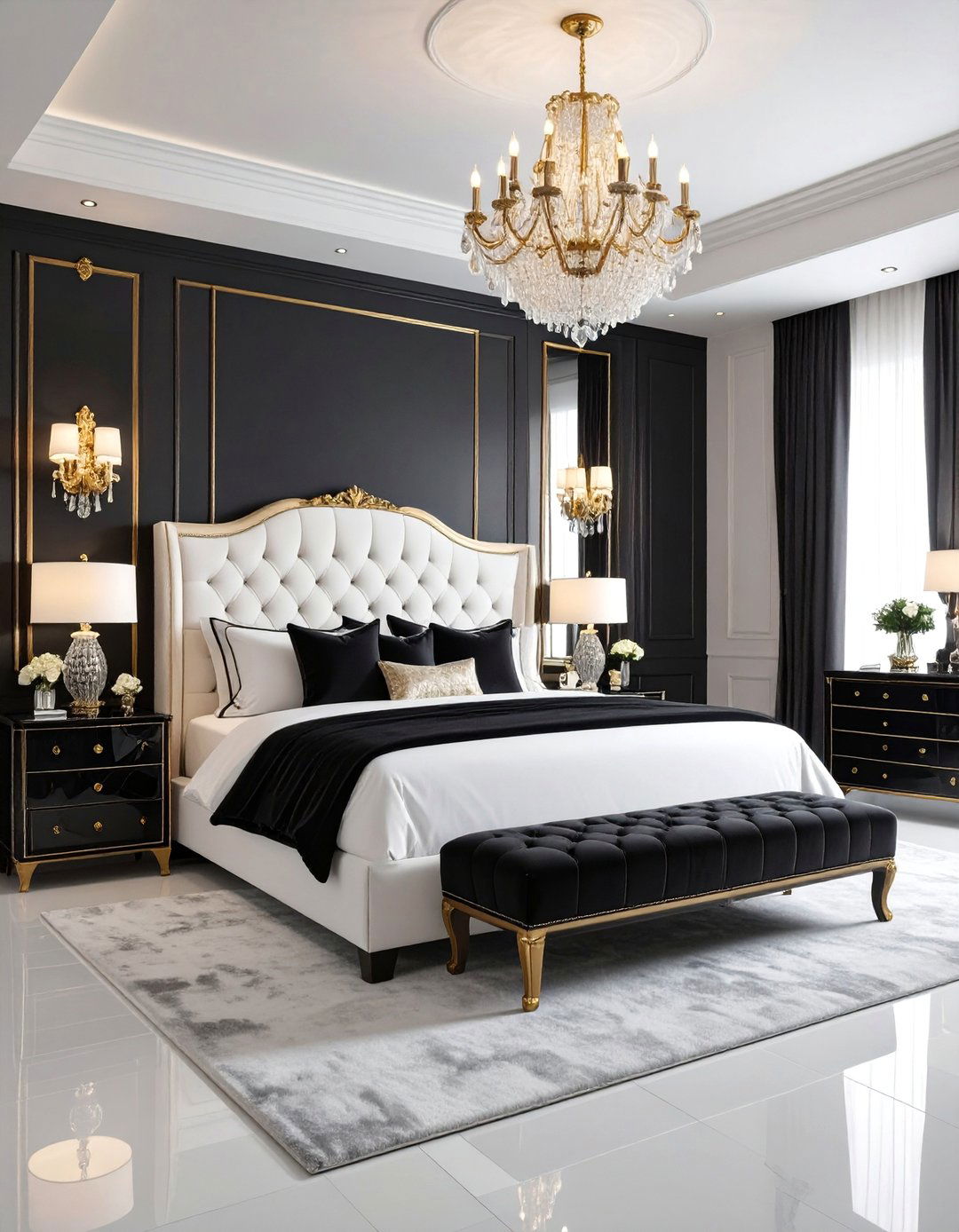 Black and White Hollywood Glam Bedroom