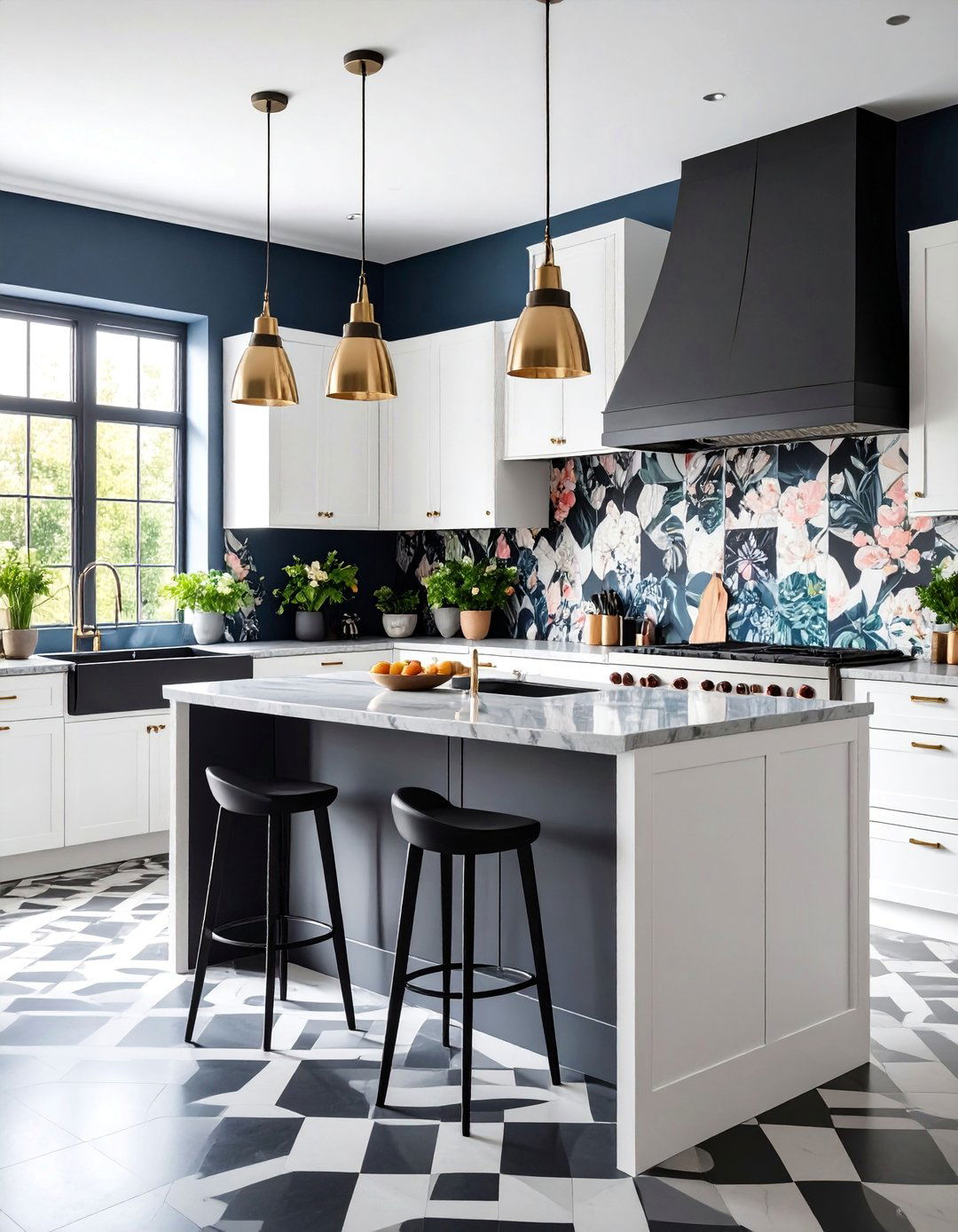 Black and White Kitchen Drama with Bold Graphic Patterns - 25 Kitchen Wallpaper Ideas