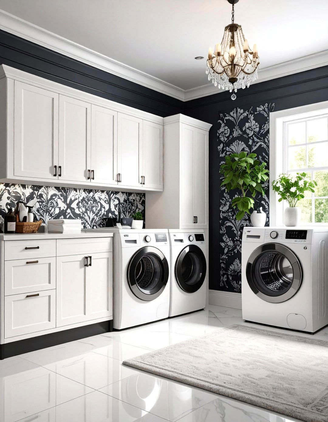 Black and White Laundry Room Contrast - 25 Laundry Room Wallpaper Ideas