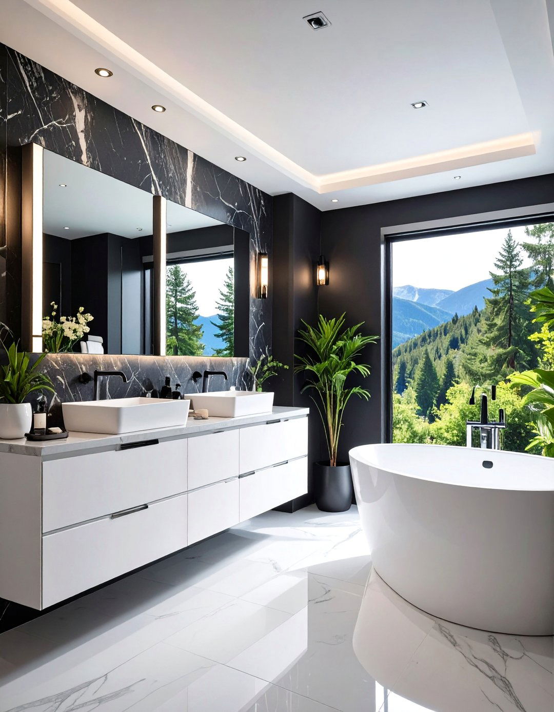 Black and White Modern Bathroom Statement - 25 Rv Wallpaper Ideas