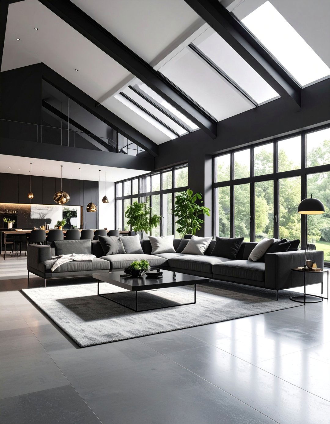 Black and White Monochrome with Dramatic Contrast Elements - 25 Open Concept Vaulted Ceiling Living Room Ideas