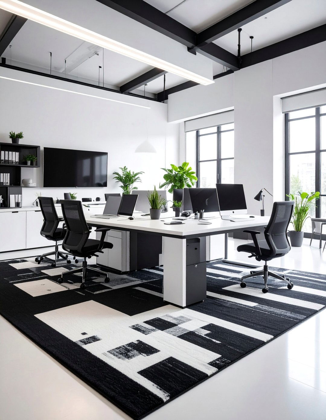 Black and White Office Rug with Timeless Contrast - 25 Office Rug Ideas