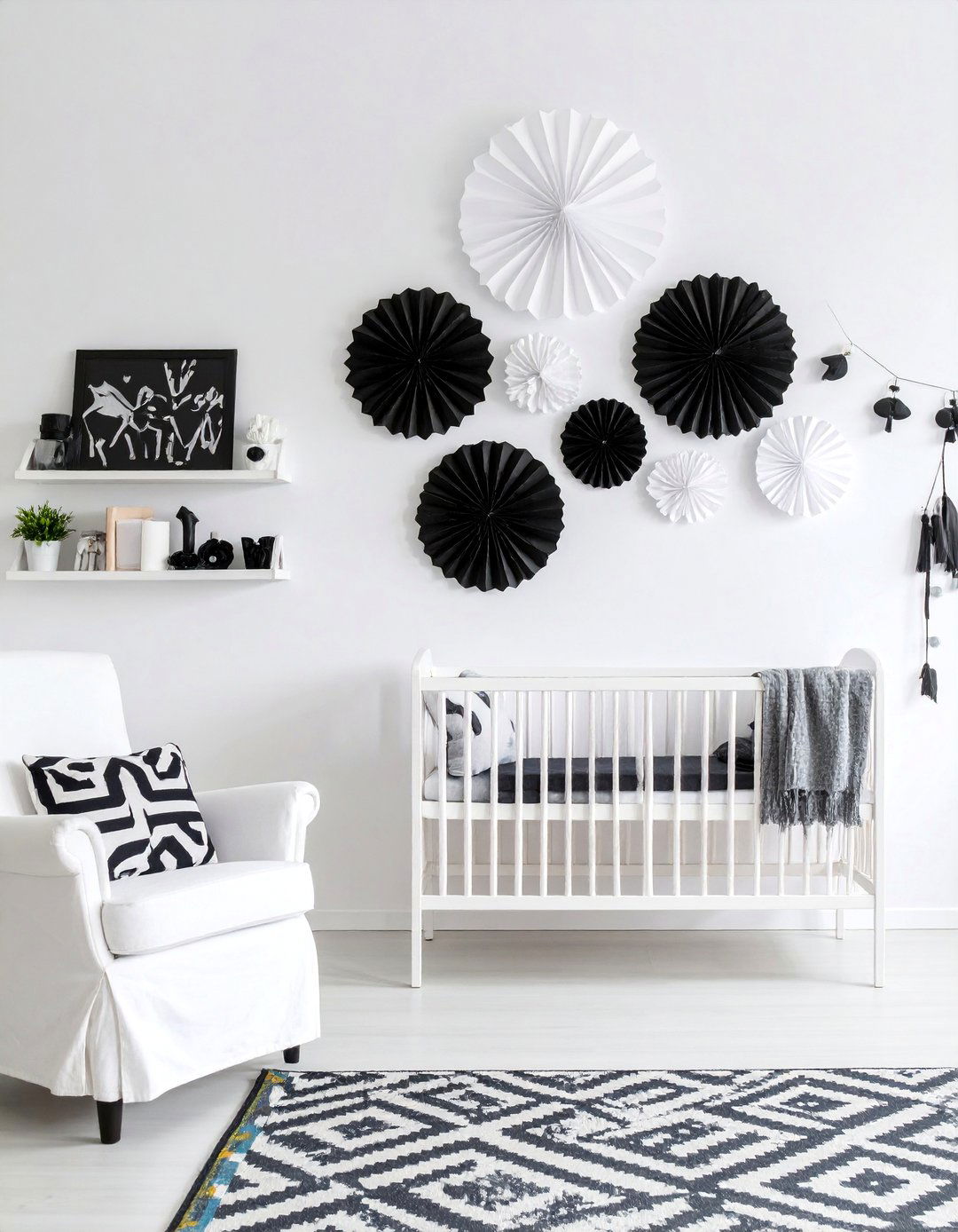 Black and White Paper Flower Wall Nursery - 25 Black and White Nursery Ideas