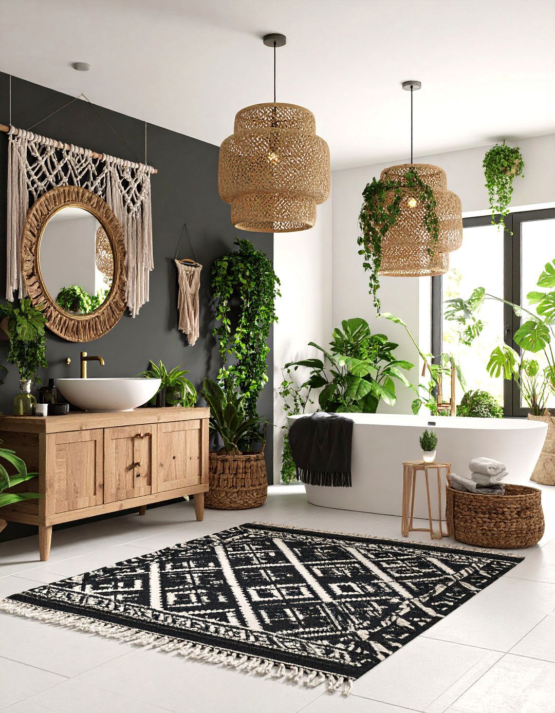 Black and White Patterned Boho Bathroom Style - 25 Boho Bathroom Ideas
