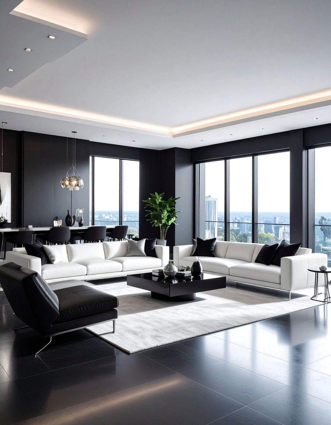 Black and White Penthouse with Dramatic Contrast - 25 Penthouse Design Ideas
