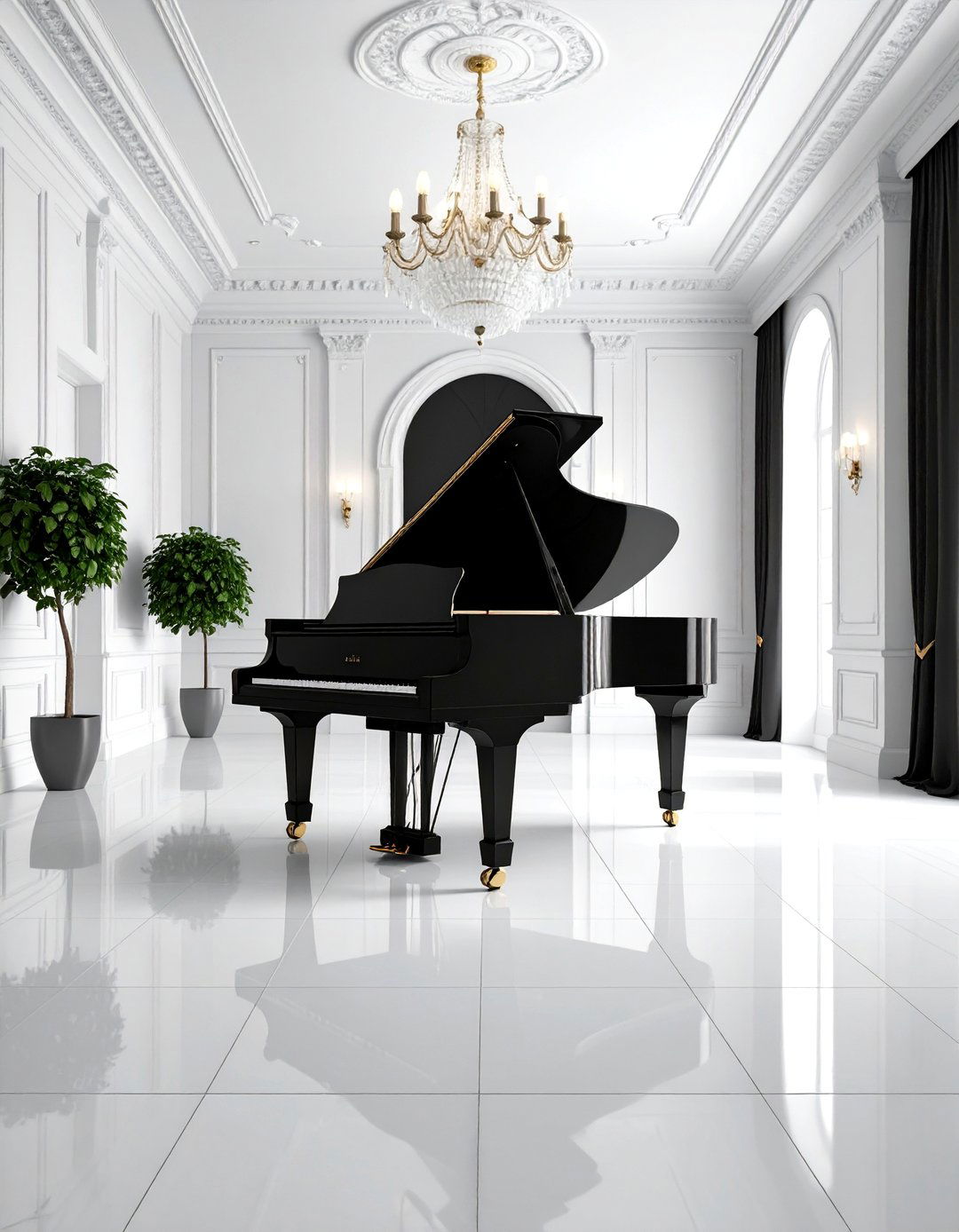 Black and White Piano Room with Monochromatic Drama - 25 Piano Room Ideas