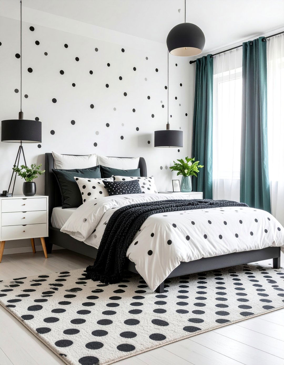 Black and White Polka Dot Playful Bedroom - 25 Black and White Bedroom Ideas