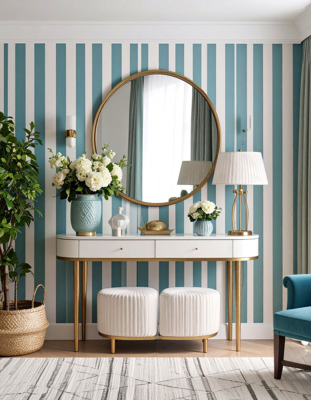 Black and White Striped Accent Wall Design - 25 Black and White Entryway Design Ideas