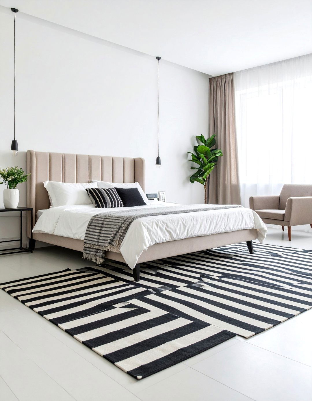 Black and White Striped Bold Carpet - 25 Bedroom Carpet Ideas