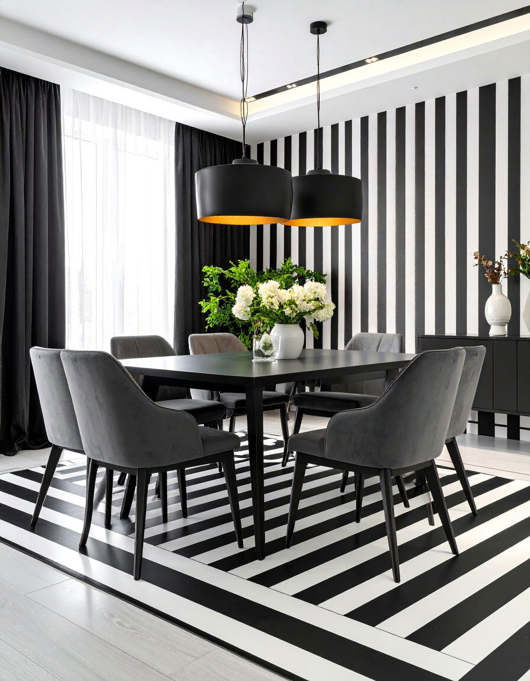 Black and White Striped Wall - 25 Dining Room Accent Wall Ideas
