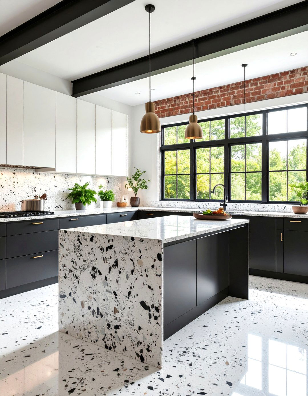Black and White Terrazzo with Industrial Kitchen Elements - 25 Terrazzo Kitchen Countertops