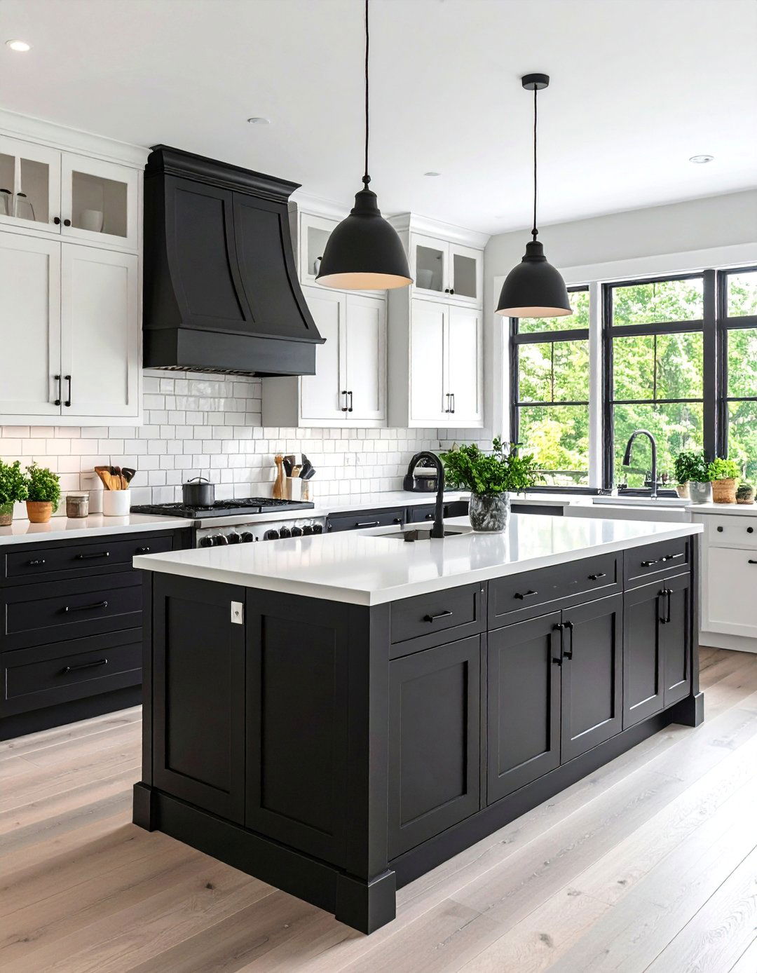 Black and White Two Tone Farmhouse Kitchen - 25 Black Kitchen Cabinet Ideas