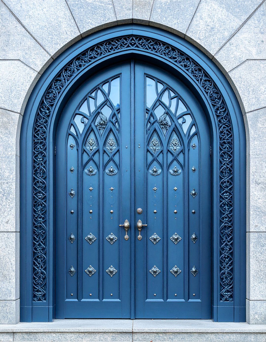 Blackened Steel Gothic Door with Glass Inserts - 25 Gothic Front Door Ideas