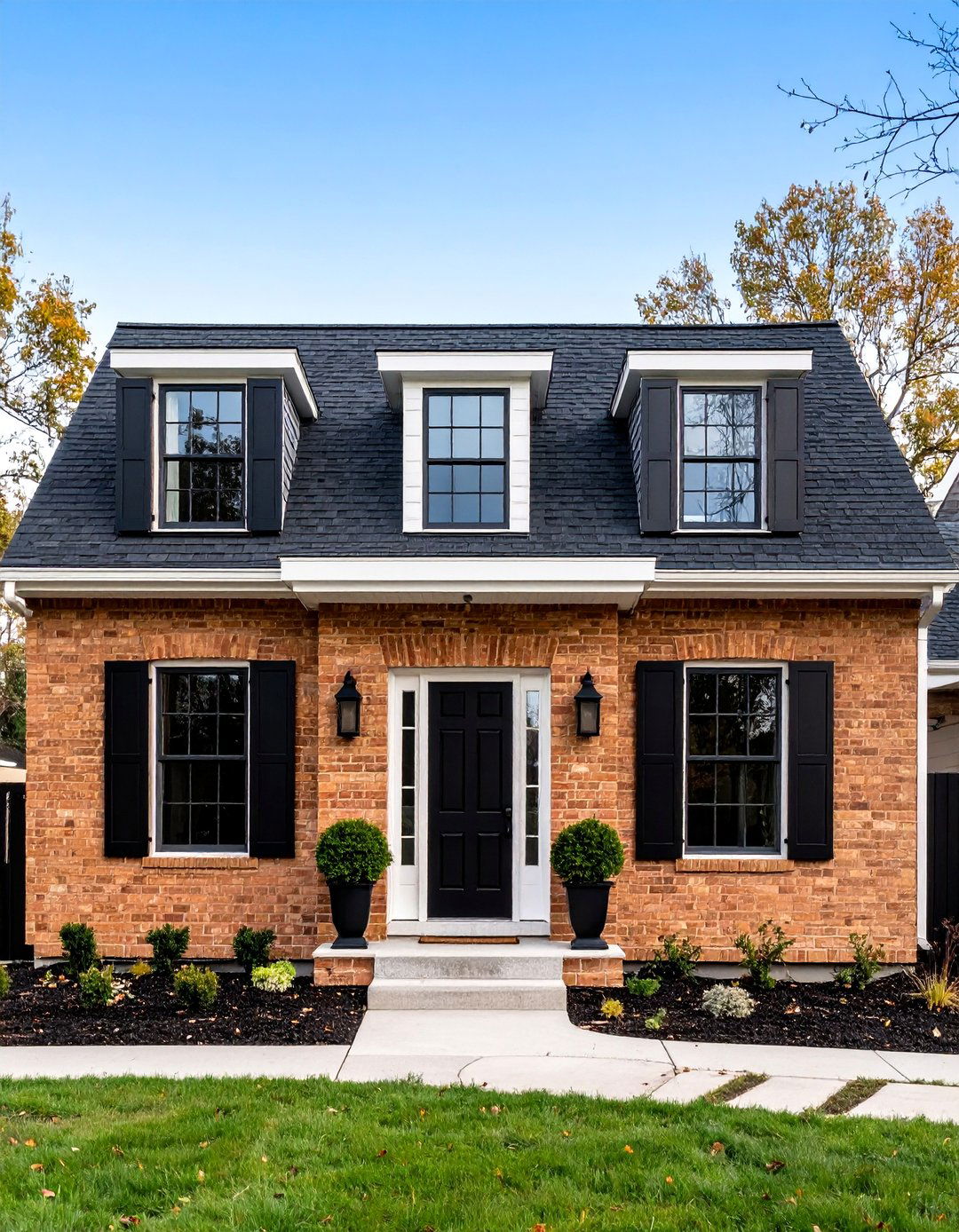 Blonde Brick with Black Window Trim - 25 Blonde Brick House Color Schemes