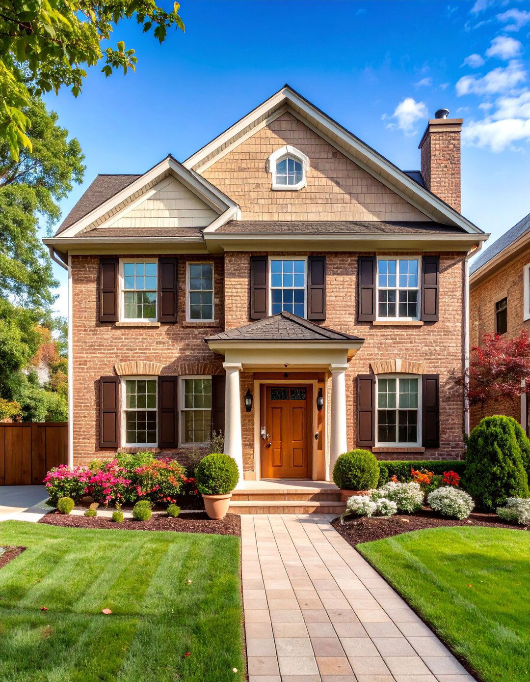 Blonde Brick with Chocolate Brown Details - 25 Blonde Brick House Color Schemes
