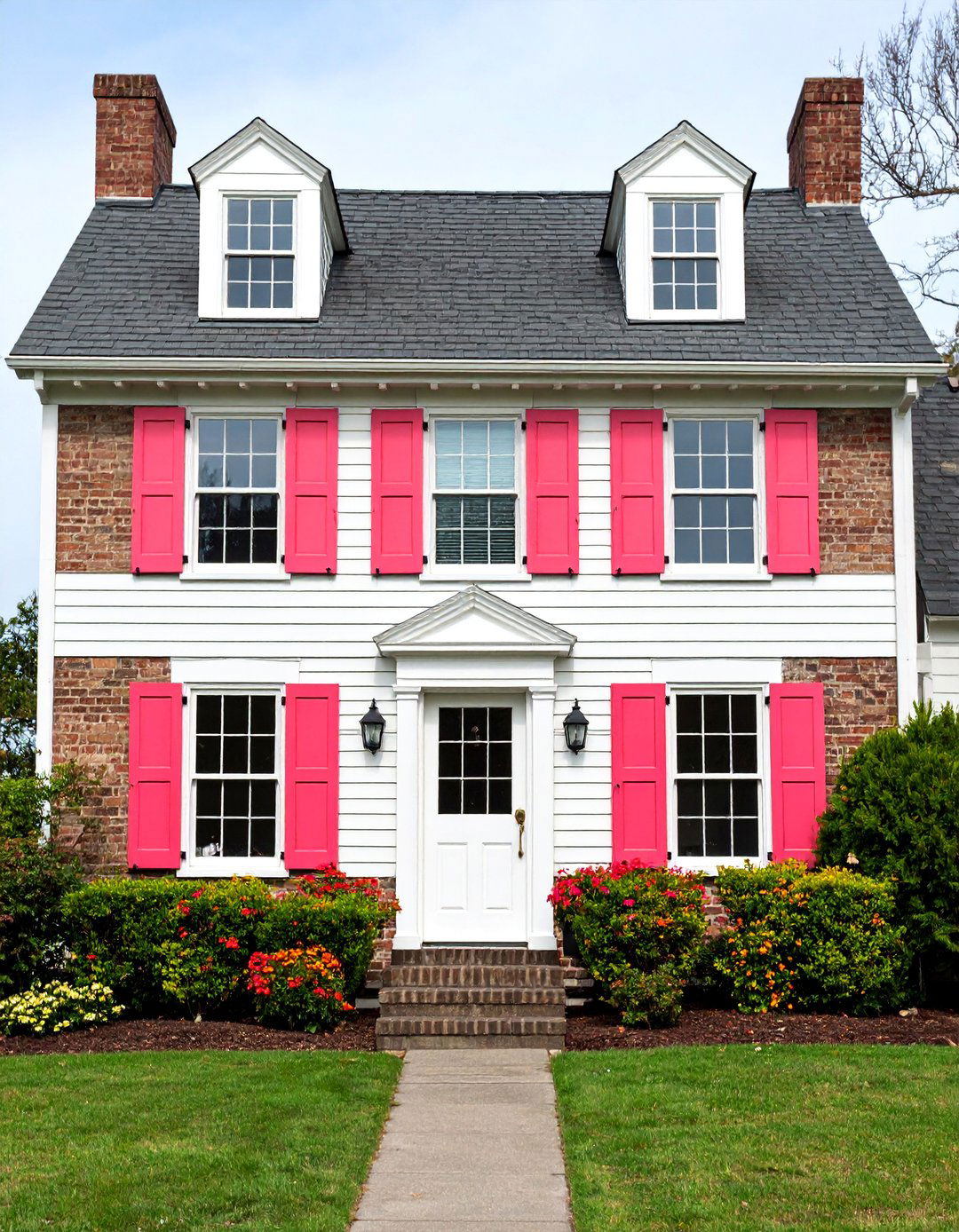 Blonde Brick with Coral Pink Details - 25 Blonde Brick House Color Schemes