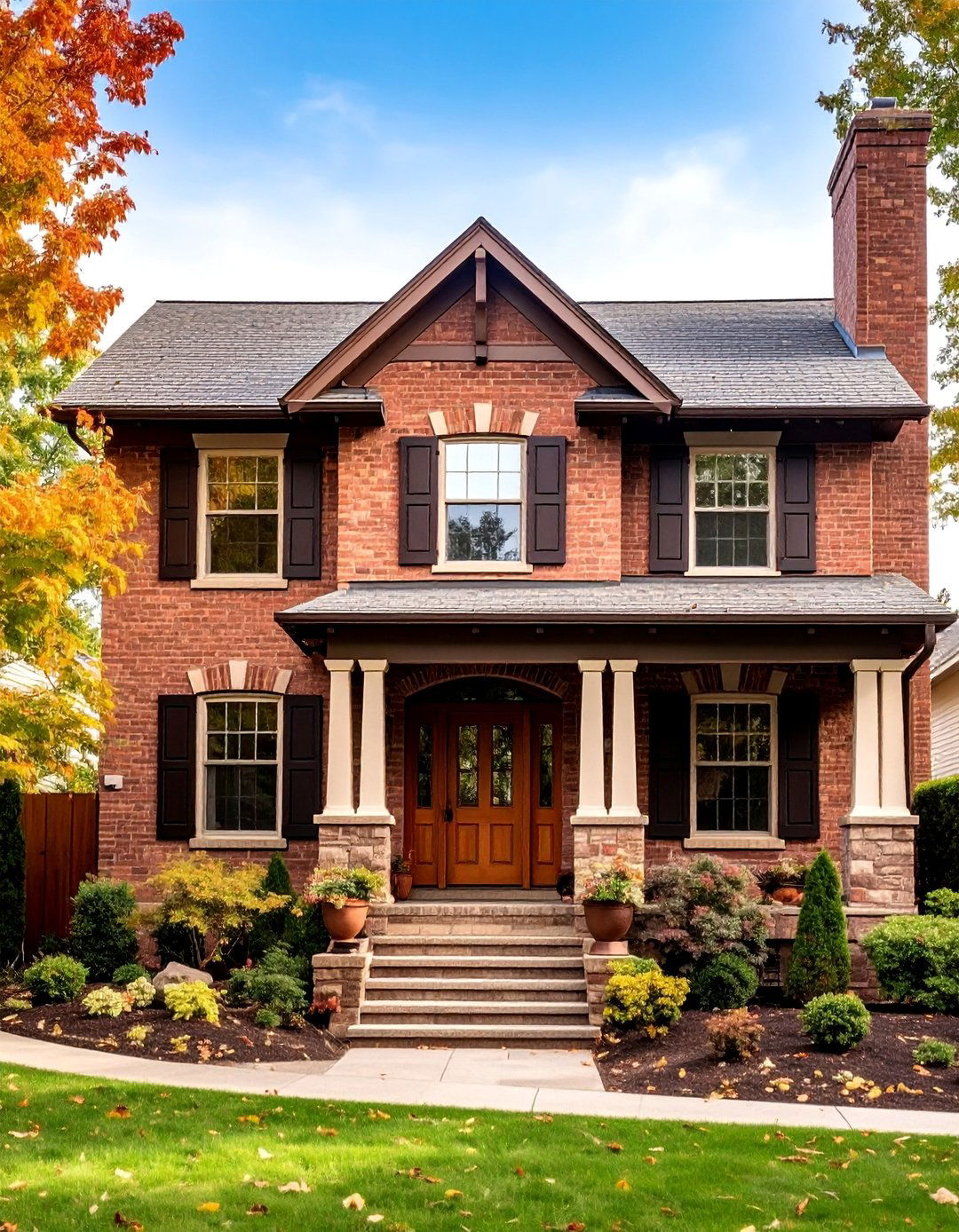 Blonde Brick with Mahogany Wood Stain - 25 Blonde Brick House Color Schemes