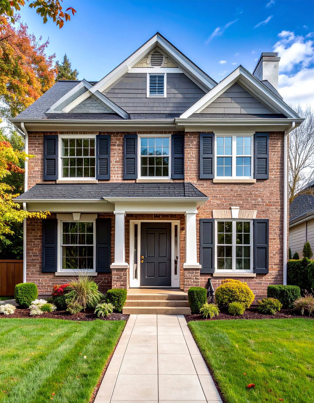 Blonde Brick with Pewter Gray Shutters - 25 Blonde Brick House Color Schemes