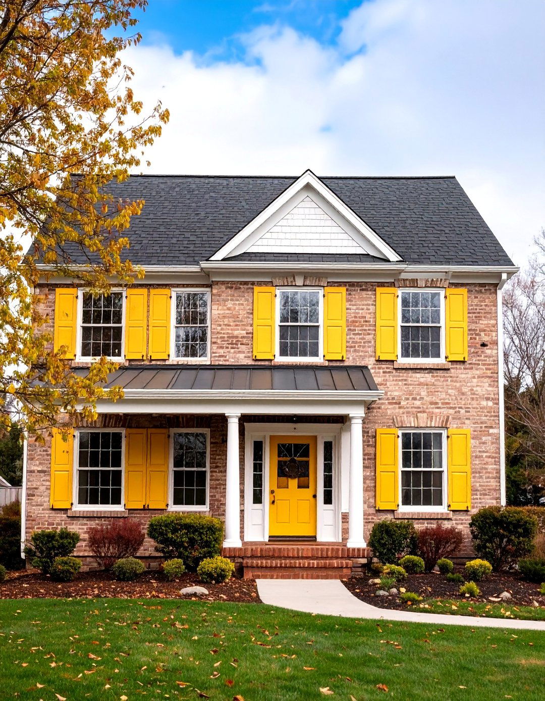 Blonde Brick with Soft Yellow Trim - 25 Blonde Brick House Color Schemes