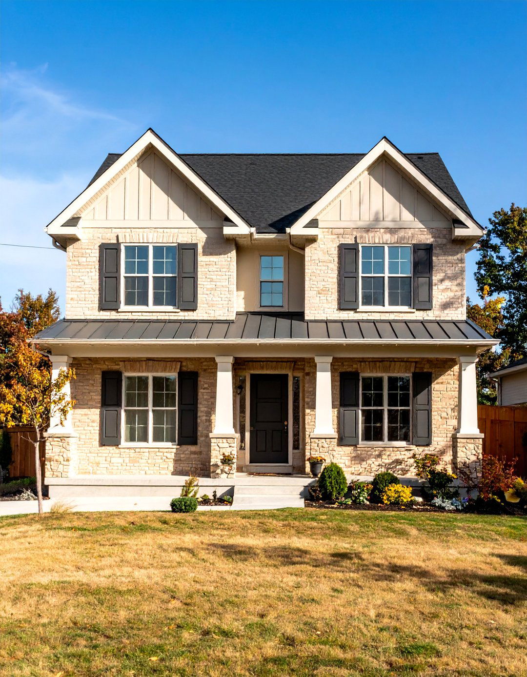 Blonde Brick with Steel Gray Elements - 25 Blonde Brick House Color Schemes