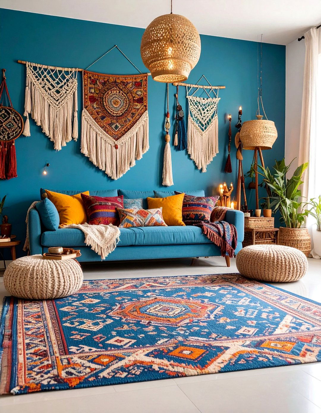 Blue Accent Wall with Bohemian Tapestry Elements - 25 Blue Accent Wall Ideas