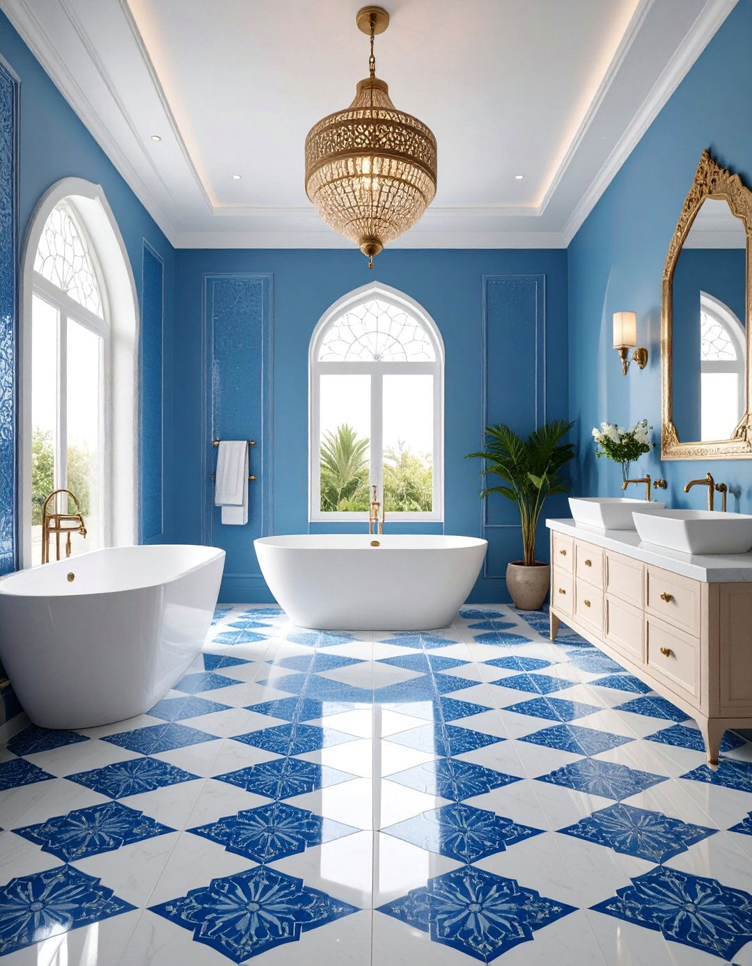 Blue Arabesque Pattern Installations - 25 Blue Tile Bathroom Ideas