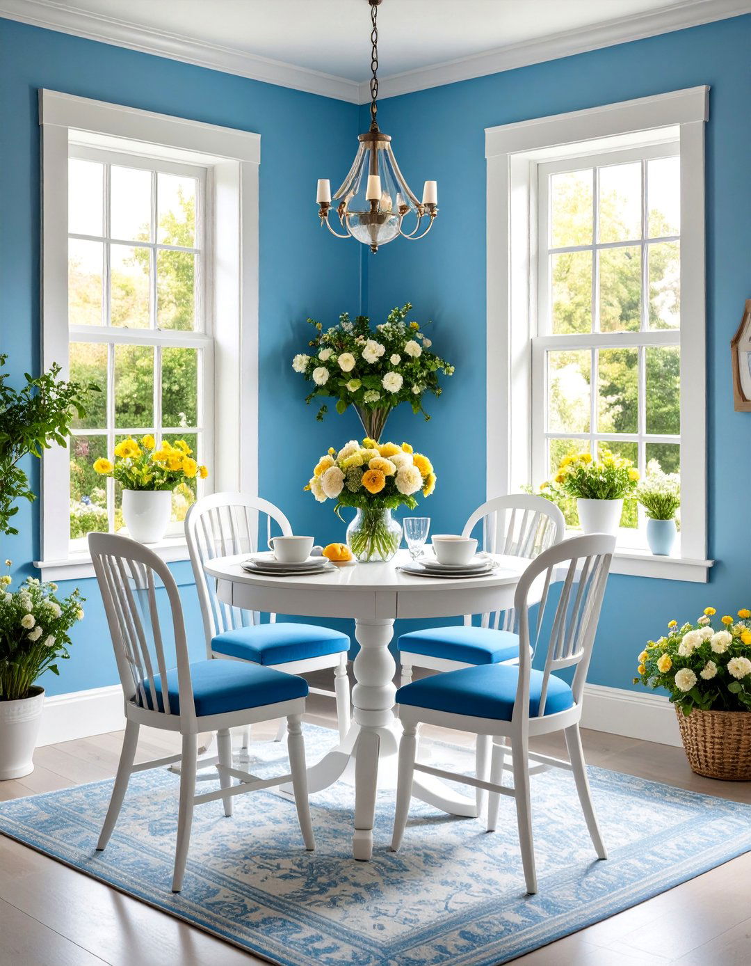 Blue Breakfast Nook with Garden Views - 25 Blue Room Ideas