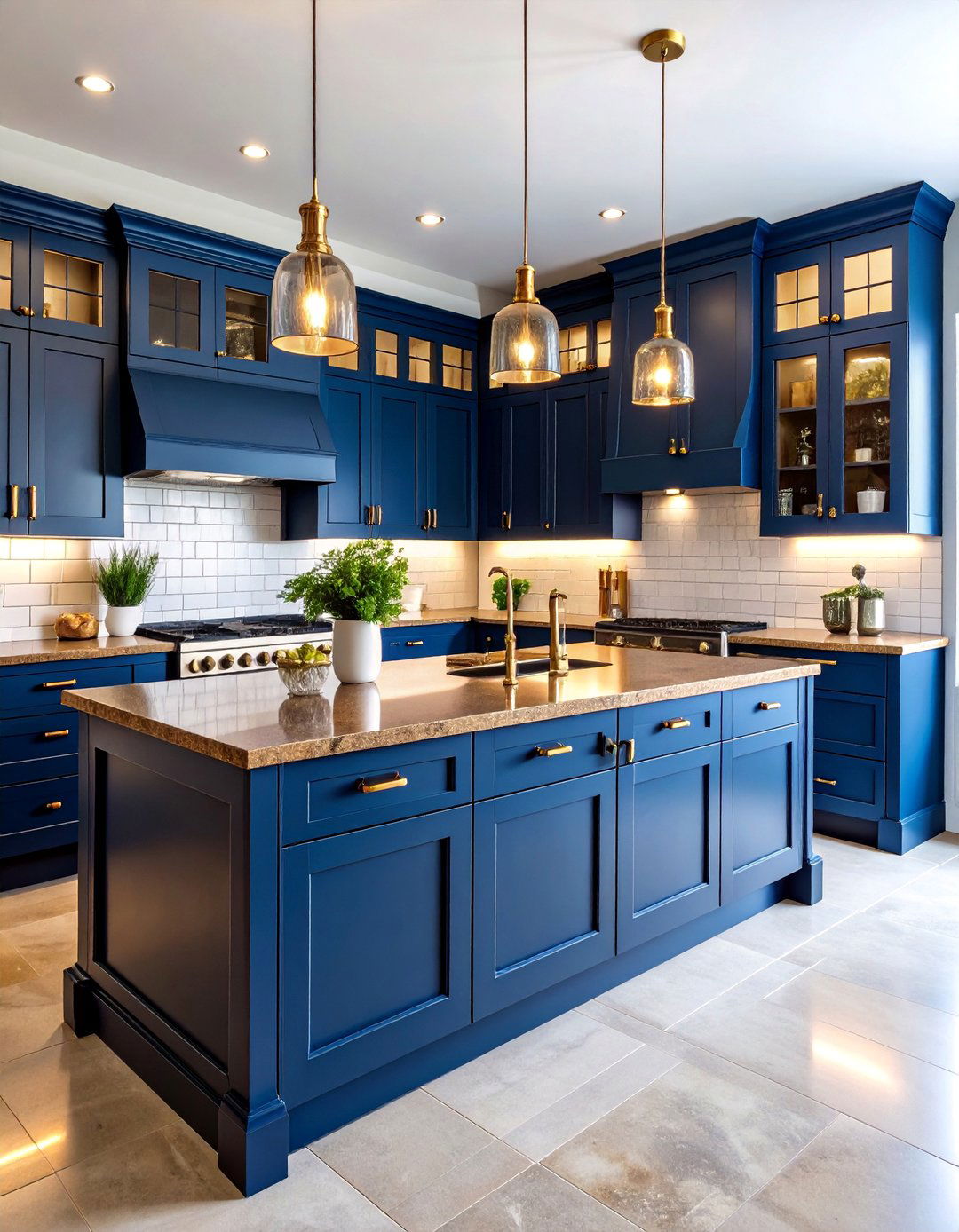 Blue Butlers Pantry with Brown Granite - 25 blue kitchen cabinets with brown granite countertops