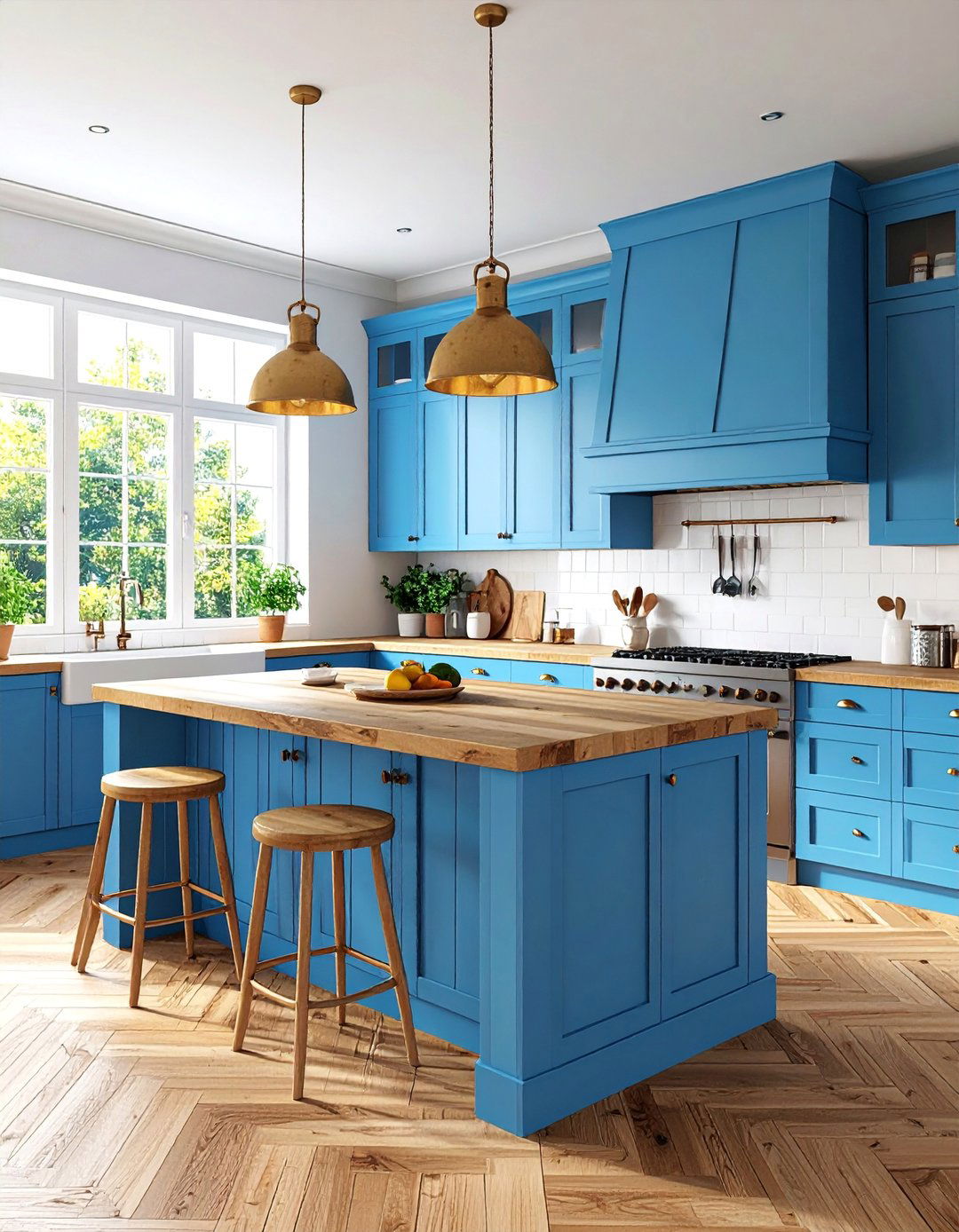 Blue Cabinet Kitchen with Farmhouse Table Island Alternative - 25 Blue French Country Kitchen Ideas