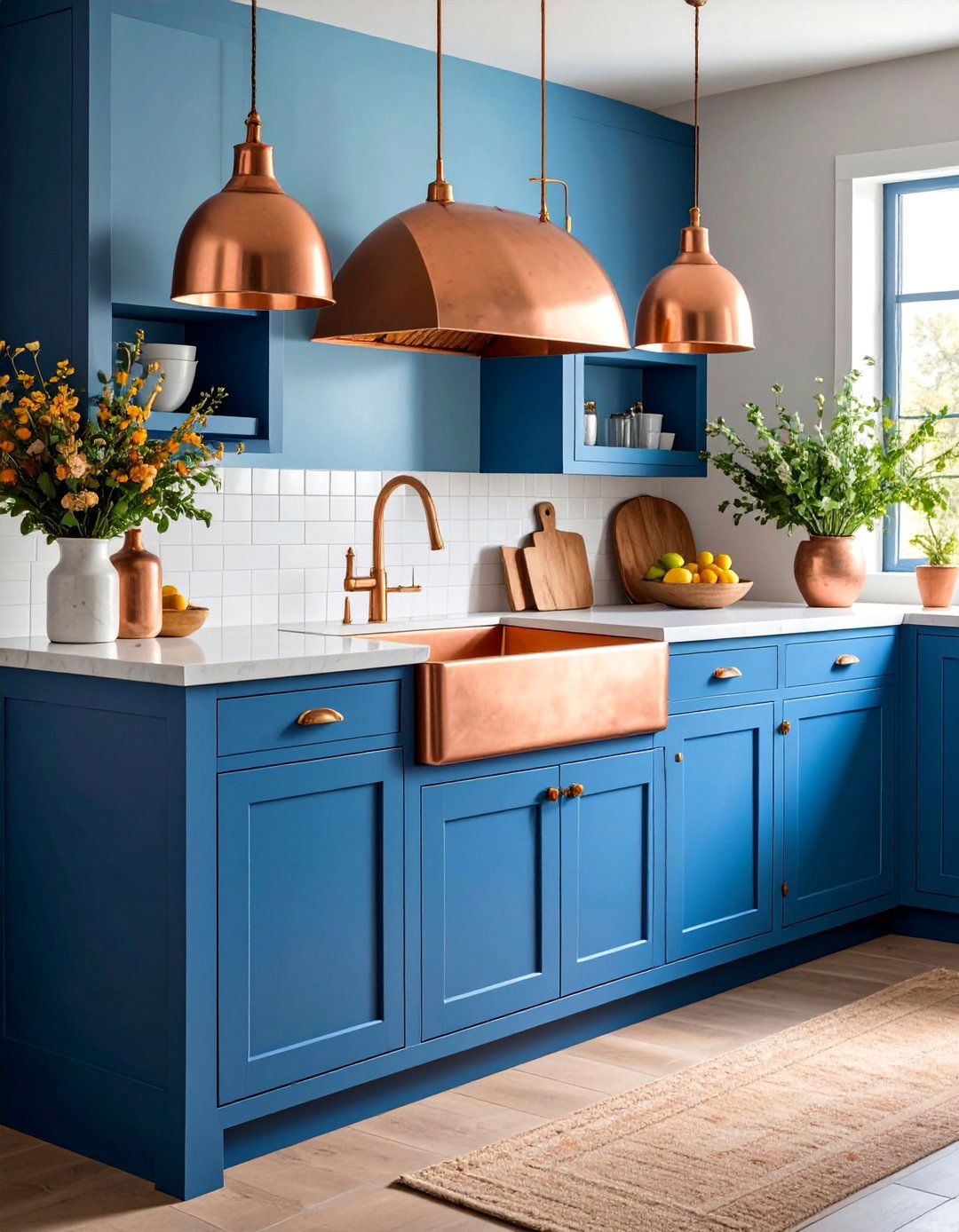 Blue Cabinets with Copper Farmhouse Sink - 25 blue farmhouse kitchen cabinets