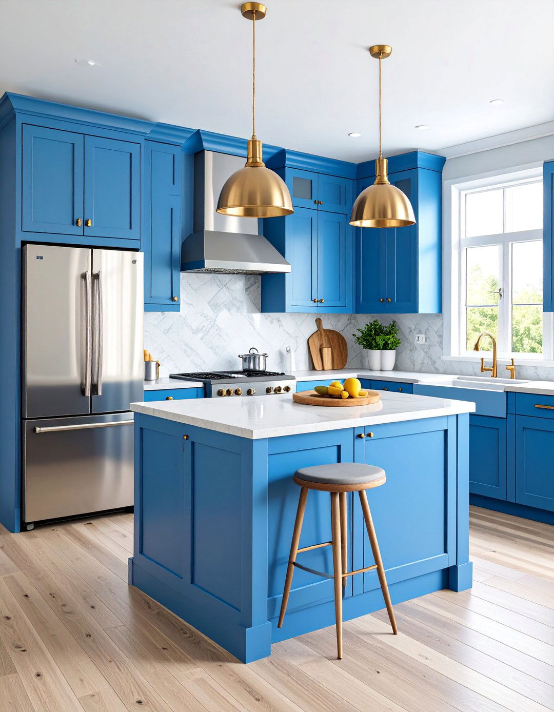Blue Cabinets with Stainless Steel Appliance Integration - 25 blue farmhouse kitchen cabinets