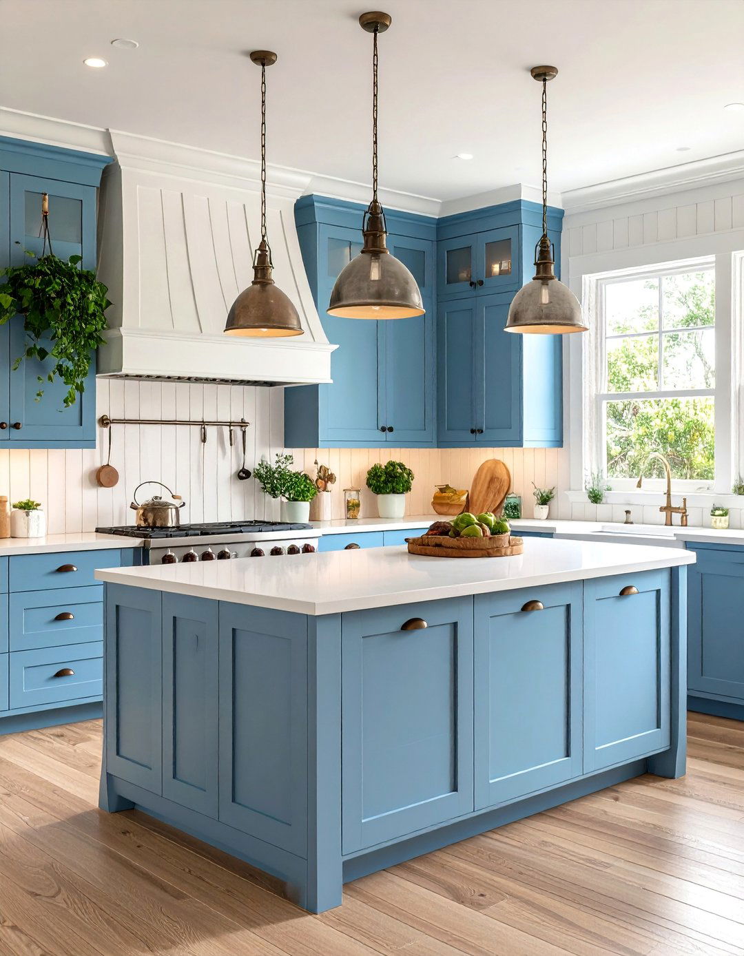 Blue Coastal Kitchen with White Beadboard - 25 Blue Room Ideas