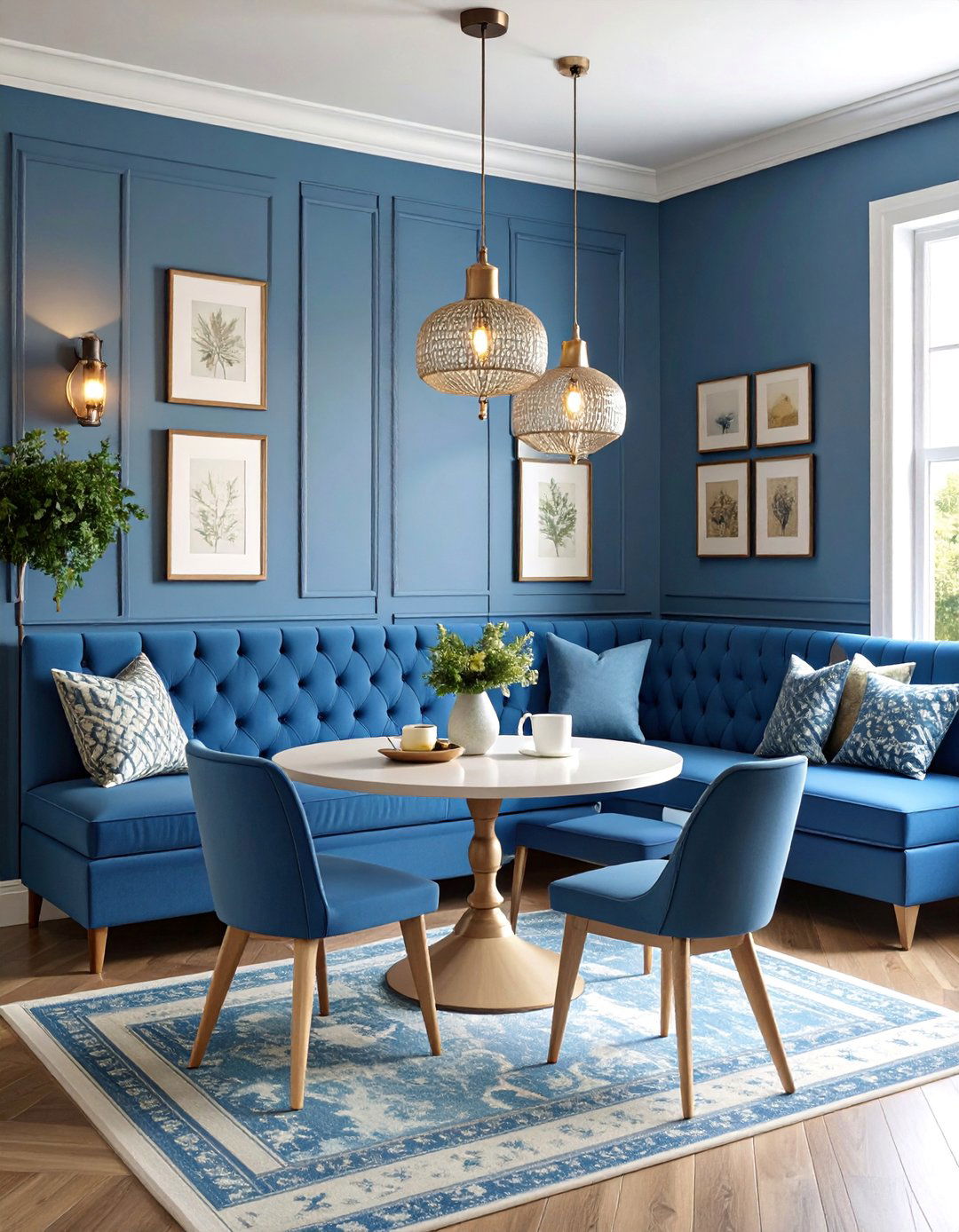 Blue Dining Nook with Banquette Seating - 25 Blue Room Ideas