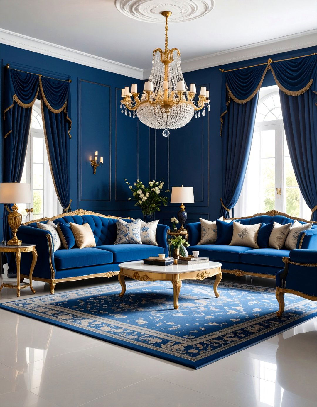 Blue Formal Living Room with Traditional Furniture - 25 Blue Room Ideas