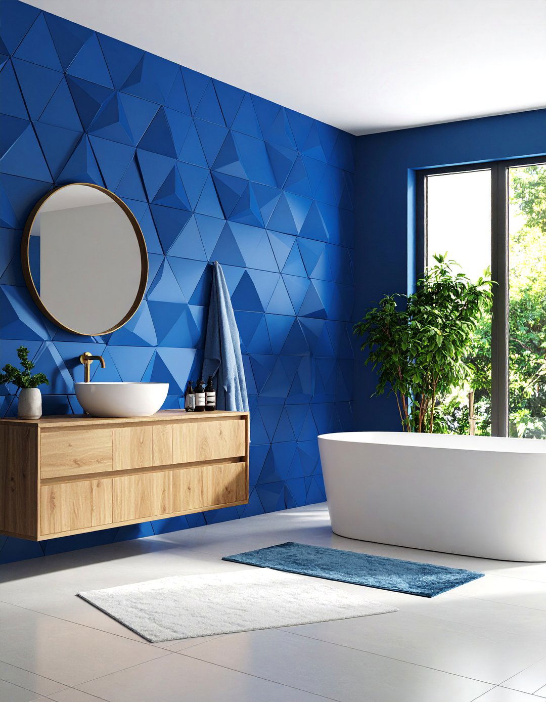 Blue Geometric Pattern Feature Walls - 25 Blue Tile Bathroom Ideas