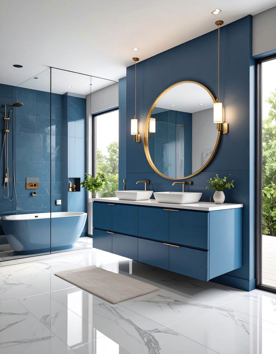 Blue Gray Bathroom Vanity with Modern Fixtures - 25 Blue Room Ideas
