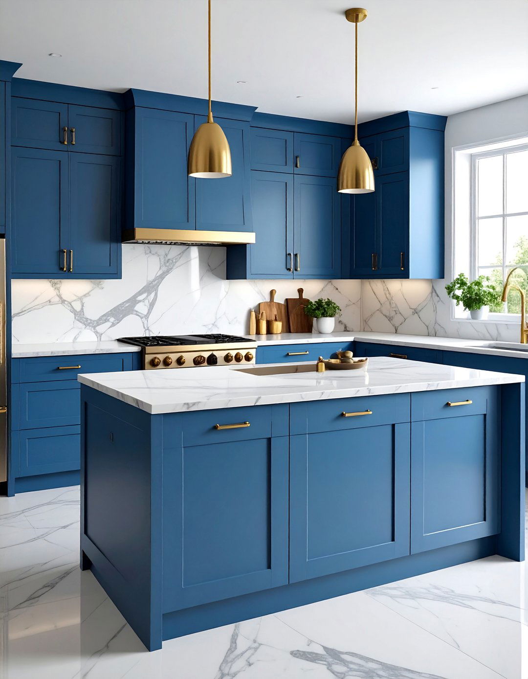 Blue Gray Kitchen with Marble Veining - 25 Blue Kitchen Ideas