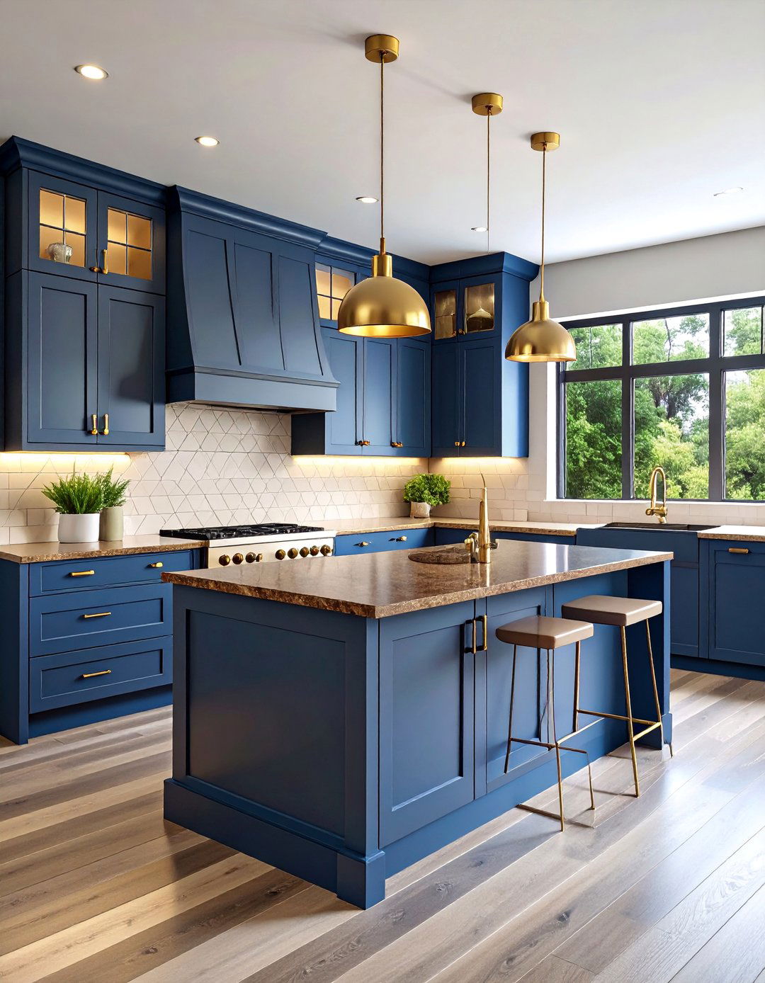 Blue Gray Transitional Cabinets with Coffee Brown Granite - 25 blue kitchen cabinets with brown granite countertops